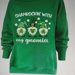 Gnomes Shamrockin' Off The Shoulder Long Sleeve Sweater
